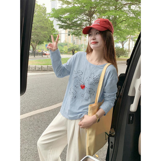 <曾小咸推荐>4.14现货秒杀 ！微信超特价！韩系小狗印花长袖t恤 日常129.99 立减70 秒杀59.99！！ 商品图1