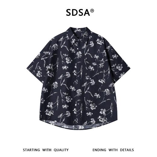 SDSA男装2026新款高贵轻奢日系宽松透气薄款撞色满印花卉短袖衬衣 商品图1