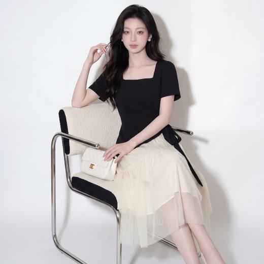 奢姿大码女装2026夏季蝴蝶结拼接减龄连衣裙胖妹妹方领时尚裙子9962854772 商品图2