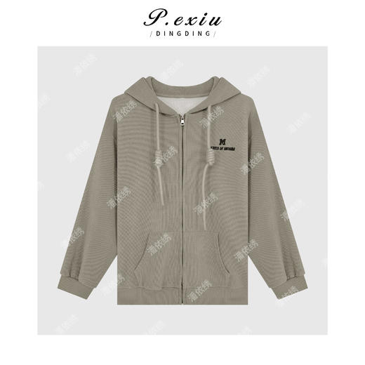 04-2潘依绣丁丁宠粉运动风宽松拉链连帽卫衣外套 G9079 商品图0