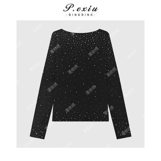 04-4潘依绣丁丁宠粉羊毛精致感气质重工烫钻显瘦圆领长袖针织上衣Ss063 商品图1