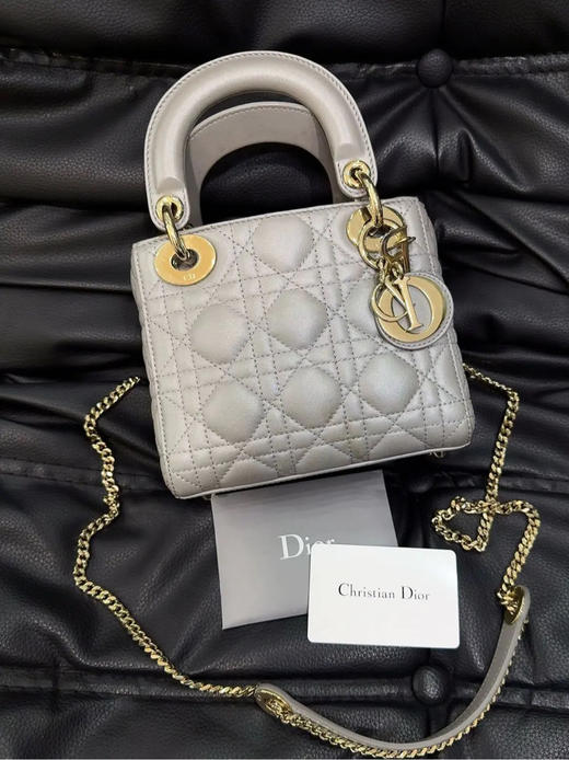Dior 戴妃 三格 珠光灰 羊皮 斜挎包 商品图0