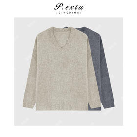 04-4潘依绣丁丁宠粉100%绵羊毛手工拉绒V领简约百搭针织毛衣YY2598