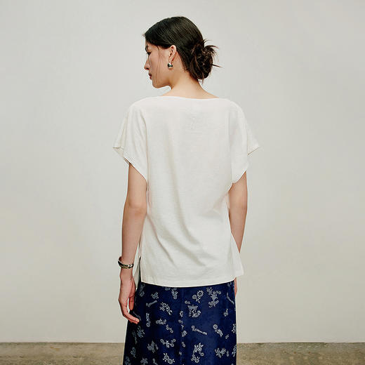 【林栖设计小店】明月疏星|米白色棉麻蓝印花纹
夏新款百搭T恤短袖1962185 商品图6