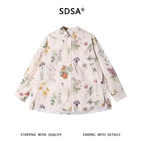SDSA男装2026新款高贵轻奢复古植物花卉满印长袖衬衫设计感衬衣