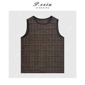 04-4潘依绣丁丁宠粉羊毛复古小香风格纹明线包边圆领无袖连衣裙Q49581