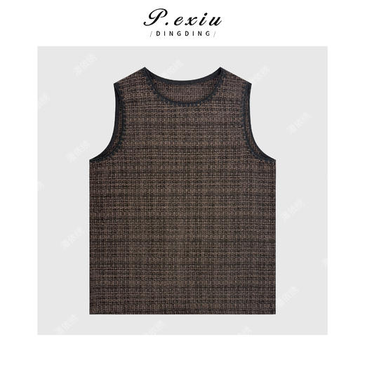 04-4潘依绣丁丁宠粉羊毛复古小香风格纹明线包边圆领无袖连衣裙Q49581 商品图0