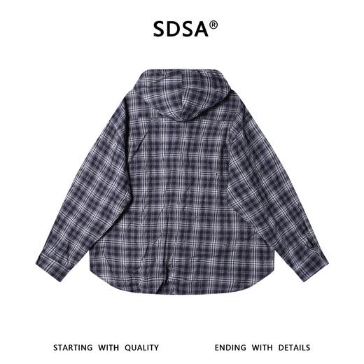 SDSA男装2026新款高贵轻奢简约撞色格子纽扣连帽长袖衬衫百搭舒适 商品图4