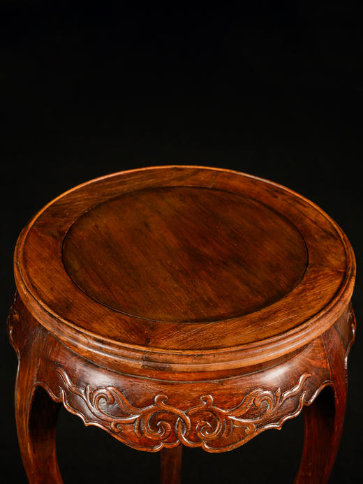 清	黄花梨束腰三弯腿带托泥圆香几 商品图2