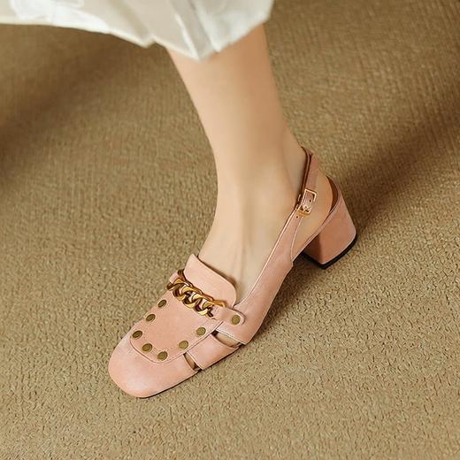 【预售5天】包头凉鞋新款粗跟百搭后空单鞋尖头浅口高跟鞋法式鞋子 商品图0
