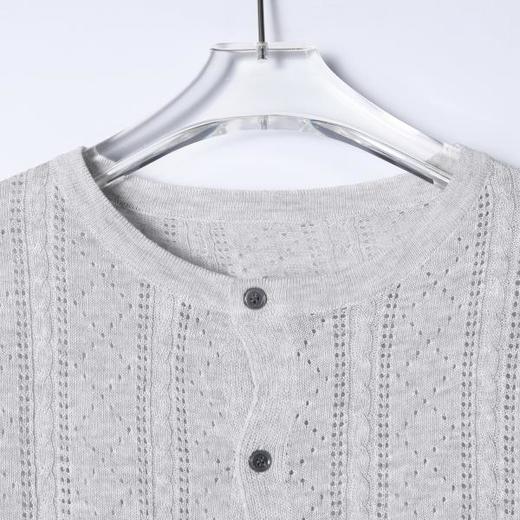 SDSA男装2026新款高贵轻奢竖条镂空提花短袖针织开衫宽松复古上衣 商品图1