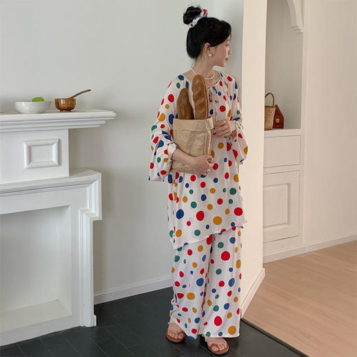 热卖！“下单送同色头花”奈奈的猫 棉绸睡衣家居服套装2.0  柔软亲肤 多花色可选 商品图4