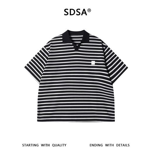 SDSA男装2026新款高贵轻奢宽松撞色条纹小V翻领短袖T恤百搭时尚 商品图0