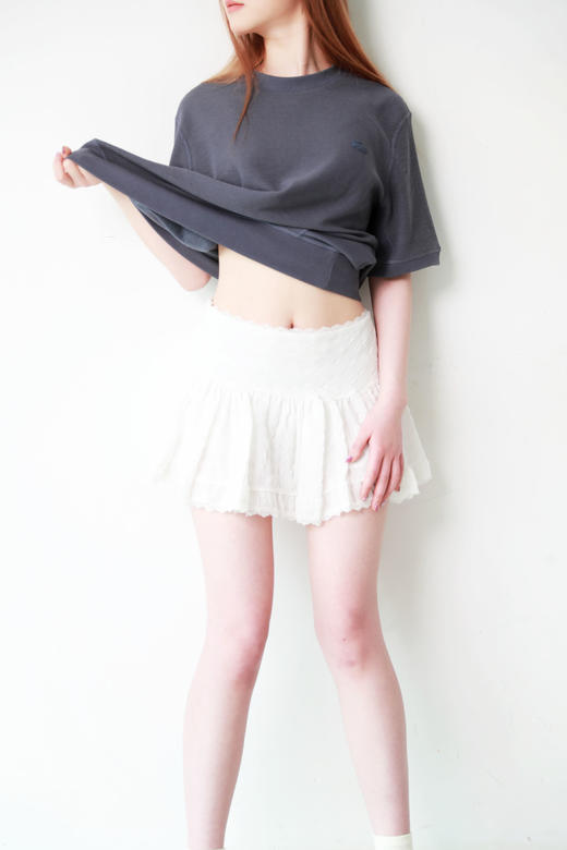 华夫格圆领tee，松弛感半袖儿。罗纹锁边双股明线衍缝t恤E041188 商品图12