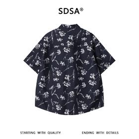 SDSA男装2026新款高贵轻奢日系宽松透气薄款撞色满印花卉短袖衬衣
