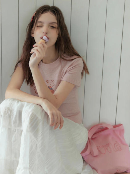 蜜桃粉草莓兔治愈莱赛尔天丝短袖T恤 商品图6