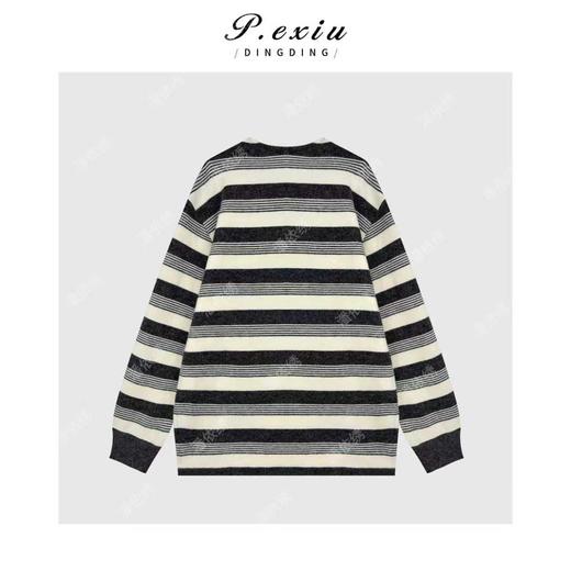 04-4潘依绣丁丁宠粉复古磨毛撞色条纹围巾V领宽松长袖针织上衣M9149 商品图2