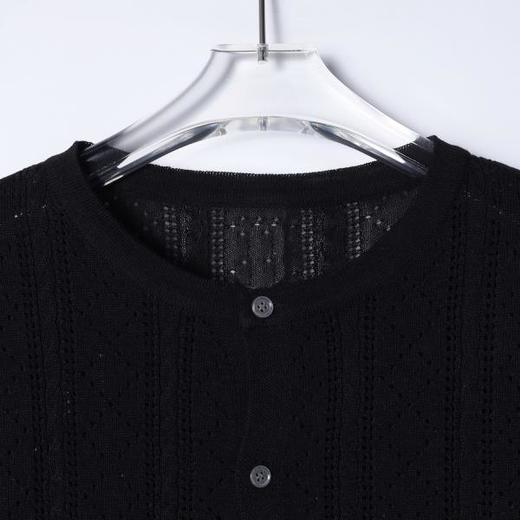 SDSA男装2026新款高贵轻奢竖条镂空提花短袖针织开衫宽松复古上衣 商品图1