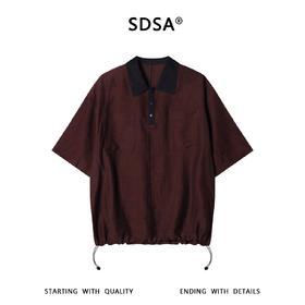 SDSA男装2026新款轻奢复古舒适半按扣翻领短袖衬衫下摆松紧百搭