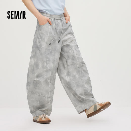 森马休闲裤男夏季潮流印花弯刀廓形裤2026新款时尚个性做旧脏脏裤 商品图1