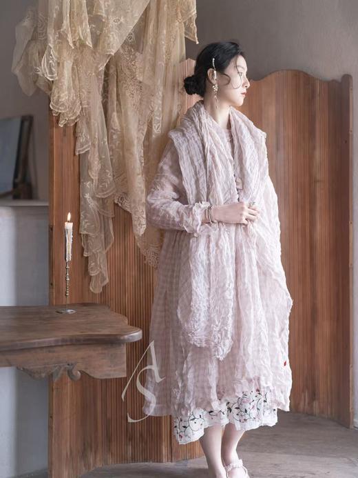 Daniela Gregis 26SS 粉绿格纹肌理亚麻围巾 商品图1