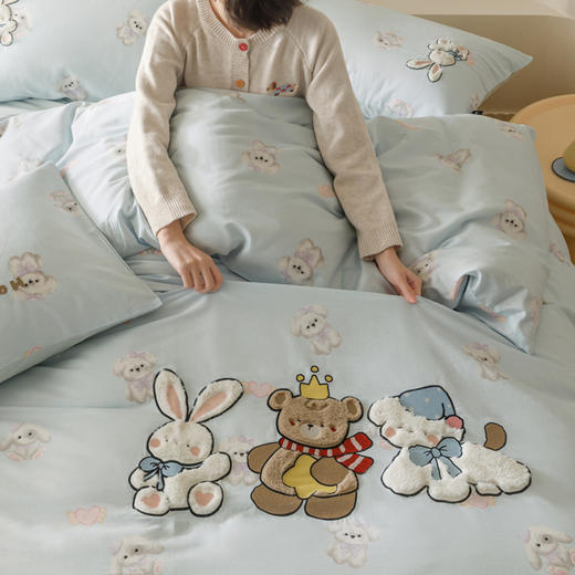 春夏呆萌小刺绣全棉四件套 柔韧透气耐磨纯棉套件 商品图2