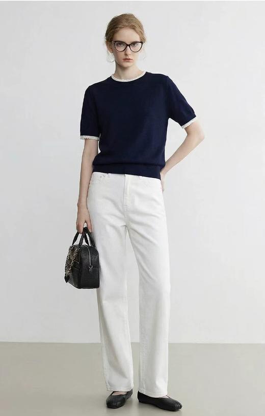 轻奢风100凉感莱赛尔撞色假两件短袖针织衫 商品图1