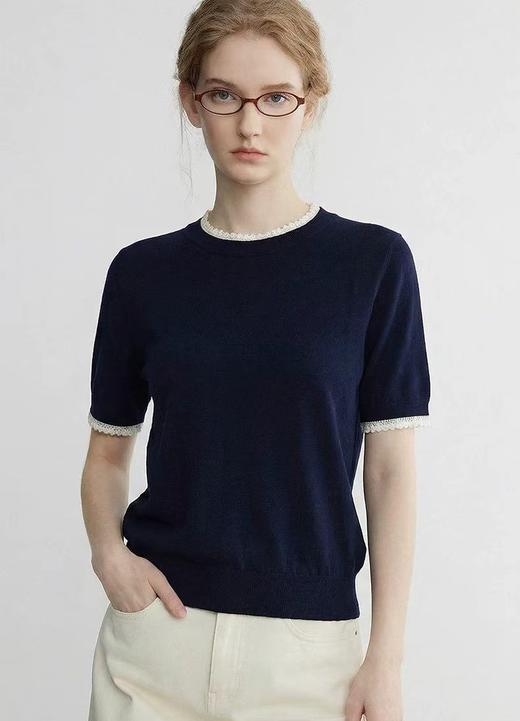 轻奢风100凉感莱赛尔撞色假两件短袖针织衫 商品图2