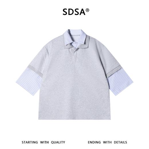 SDSA男装2026新款高贵轻奢假两件条纹拼接翻领小众设计感宽松短袖 商品图0