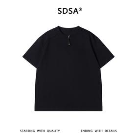 SDSA男装2026新款高贵轻奢抽绳亨利领短袖T恤宽松插肩袖休闲上衣