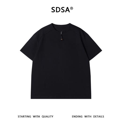 SDSA男装2026新款高贵轻奢抽绳亨利领短袖T恤宽松插肩袖休闲上衣 商品图0