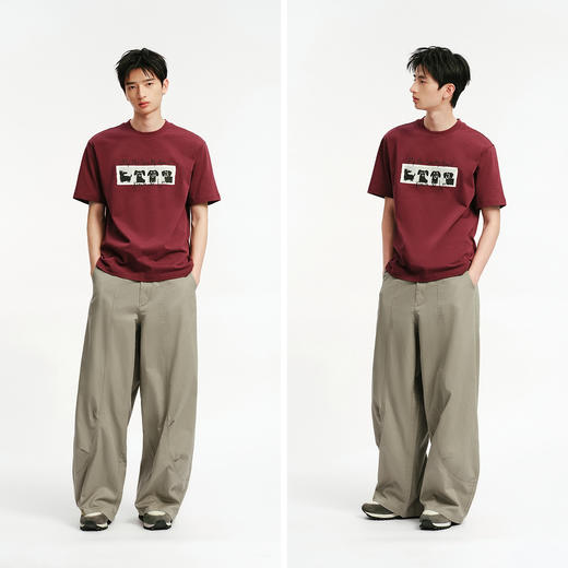 森马休闲裤男夏季宽松弧形裤2026新款棉感斜纹弯刀裤膝盖打褶长裤 商品图4