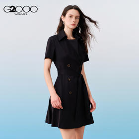 G2000女装SS26商场新款【配赠腰带】弹性双排扣英伦风短袖连衣裙61232246