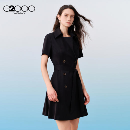 G2000女装SS26商场新款【配赠腰带】弹性双排扣英伦风短袖连衣裙61232246 商品图0
