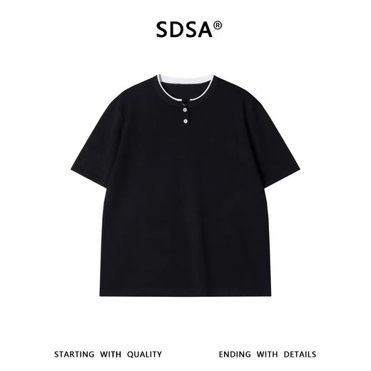 SDSA男装2026新款高贵轻奢休闲撞色半纽扣圆领短袖T恤针织休闲潮 商品图0