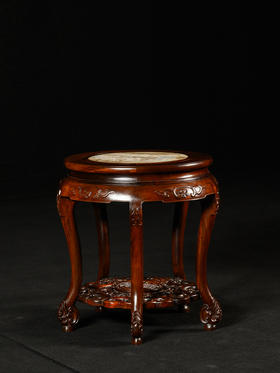 清	红木镶云石活面三弯腿五足圆台