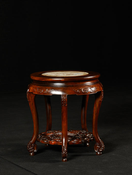 清	红木镶云石活面三弯腿五足圆台 商品图0