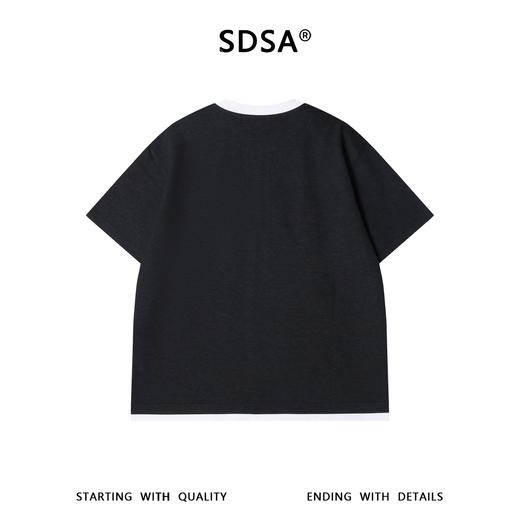 SDSA男装2026新款轻奢华夫格撞色边亨利领短袖T恤宽松肌理感上衣 商品图4