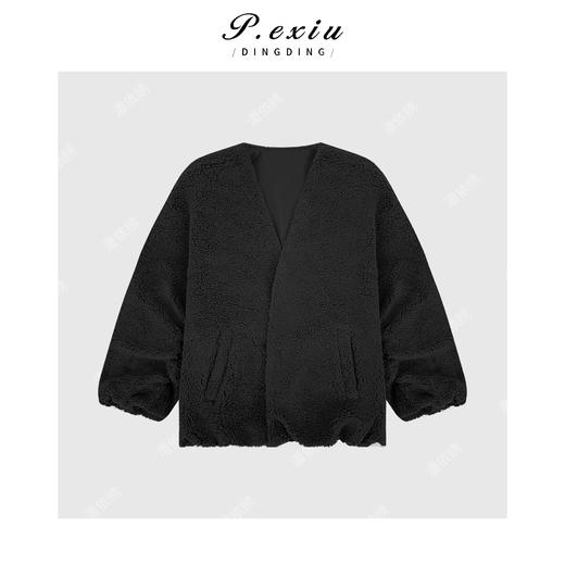 04-4潘依绣丁丁宠粉韩系慵懒风摇粒绒两面穿V领长袖棉服外套H2599 商品图0