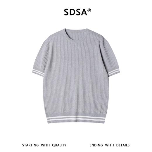 SDSA男装2026新款高贵轻奢日系简约竖纹撞色针织圆领短袖T恤休闲 商品图0