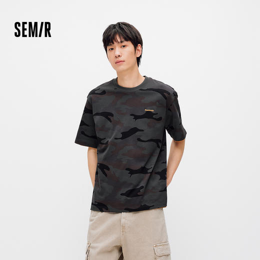 森马短袖T恤男夏季潮流迷彩满印针织衫2026新款纯棉撞色绣花上衣 商品图1