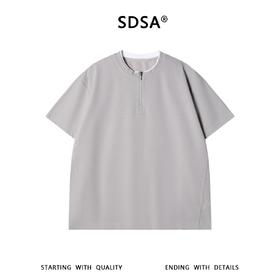 SDSA男装2026新款轻奢半拉链立领撞色边短袖T恤宽松挺括休闲上衣