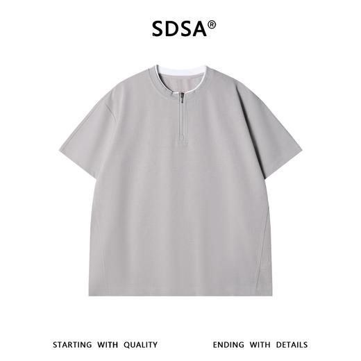 SDSA男装2026新款轻奢半拉链立领撞色边短袖T恤宽松挺括休闲上衣 商品图0