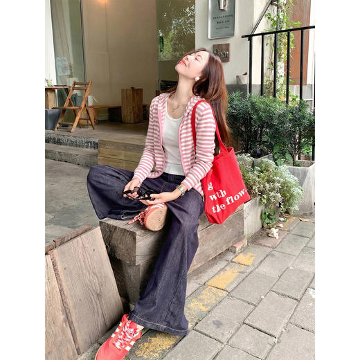 <曾小咸推荐>4.14现货秒杀 ！微信超特价！条纹连帽拉链针织开衫 日常219.99 立减130 秒杀89.99！！ 商品图2