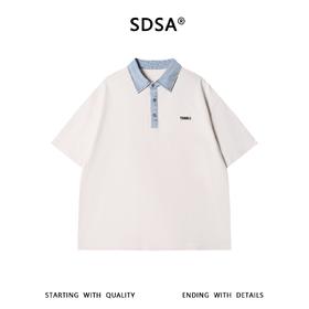 SDSA男装2026新款高贵轻奢美式宽松刺绣字母拼接翻领短袖T恤百搭