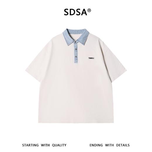 SDSA男装2026新款高贵轻奢美式宽松刺绣字母拼接翻领短袖T恤百搭 商品图0