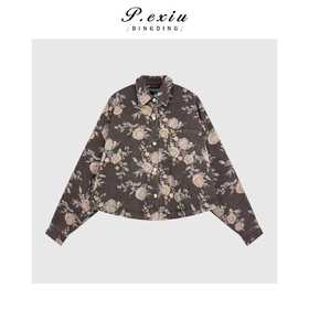 04-4潘依绣丁丁宠粉复古花朵印花做旧百搭夹棉牛仔外套 D67045