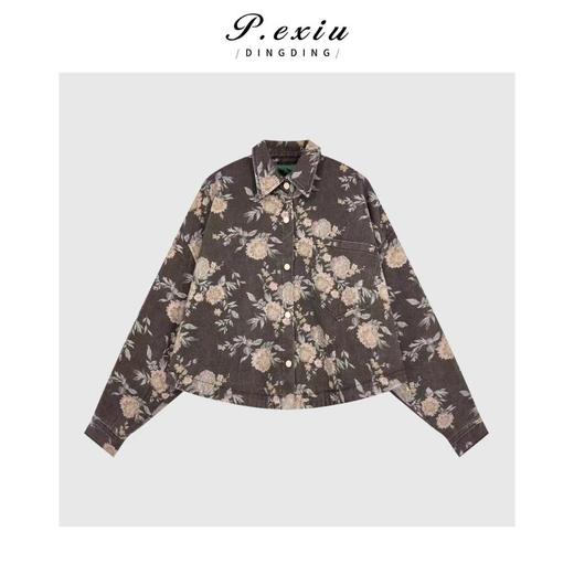04-4潘依绣丁丁宠粉复古花朵印花做旧百搭夹棉牛仔外套 D67045 商品图0