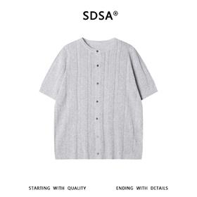 SDSA男装2026新款高贵轻奢竖条镂空提花短袖针织开衫宽松复古上衣
