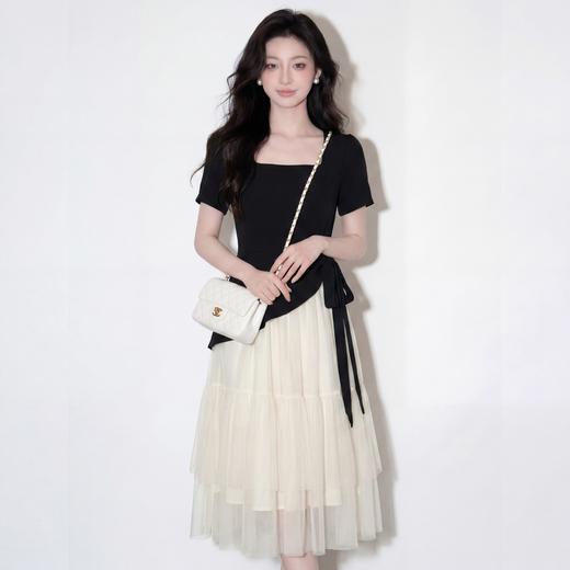 奢姿大码女装2026夏季蝴蝶结拼接减龄连衣裙胖妹妹方领时尚裙子9962854772 商品图4